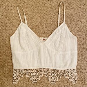 Free People White Crop Top with Lace